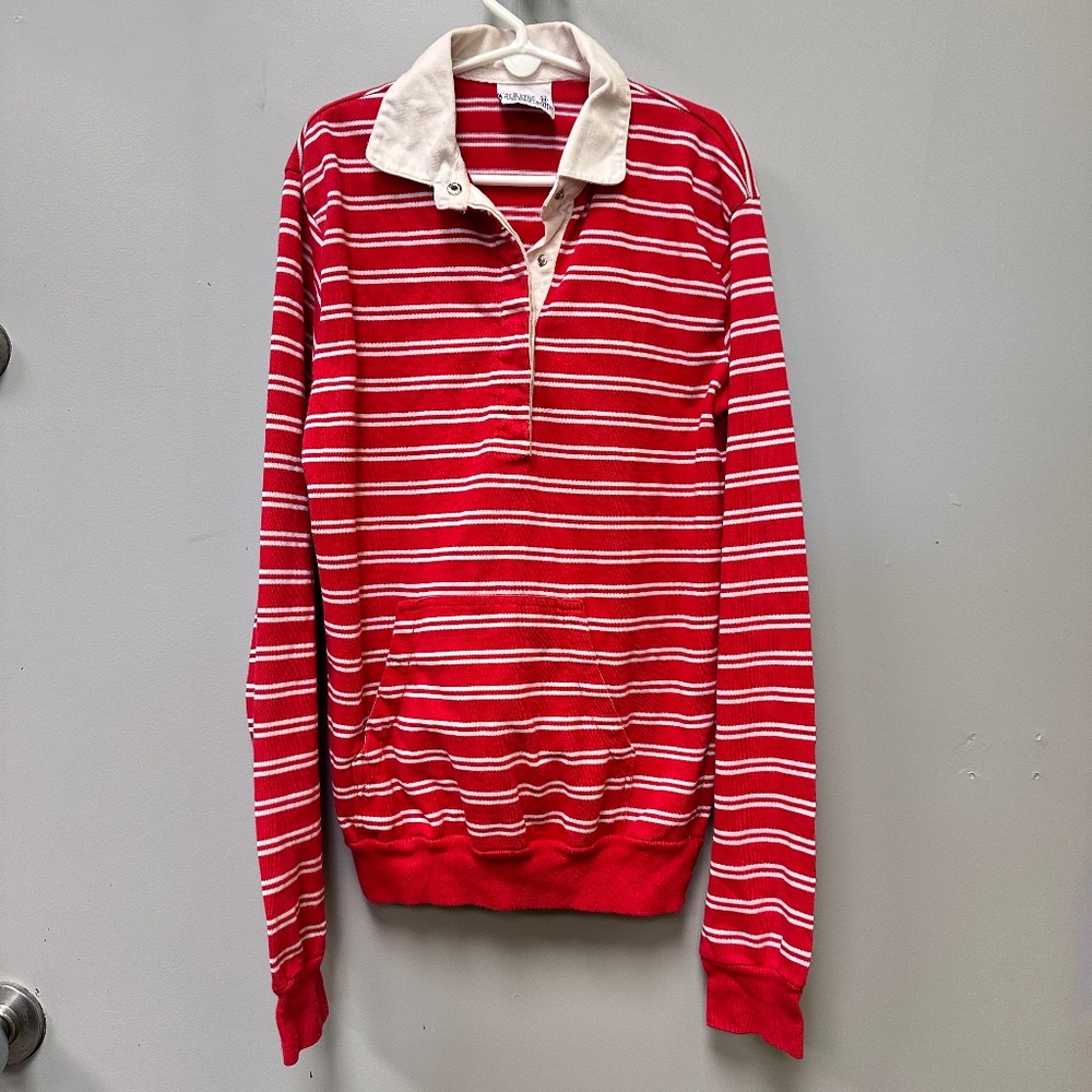 Vintage Striped Kangaroo Pocket Long Sleeve Shirt Size M